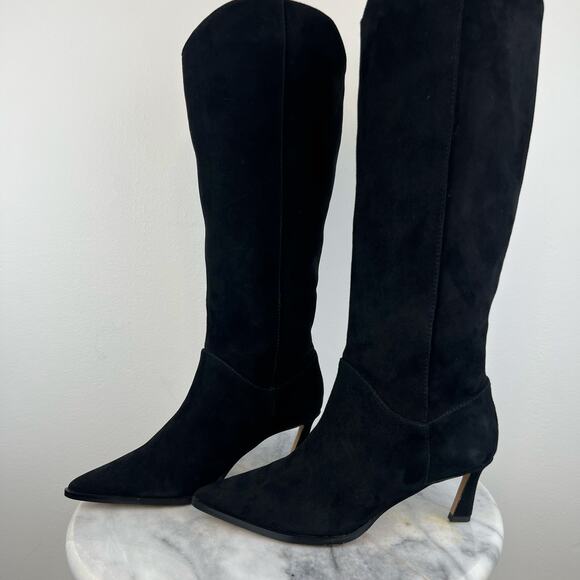 Steve Madden Leyna Black Suede Western Inspired Kitten Heel Tall Boots (Sz 6) - Picture 12 of 14